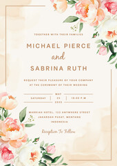 Hand drawn elegant beautiful floral wedding invitation card template 