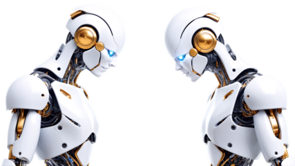 Advanced Robotics Two Humanoid Robots Facing Each Other in a Futuristic Setting