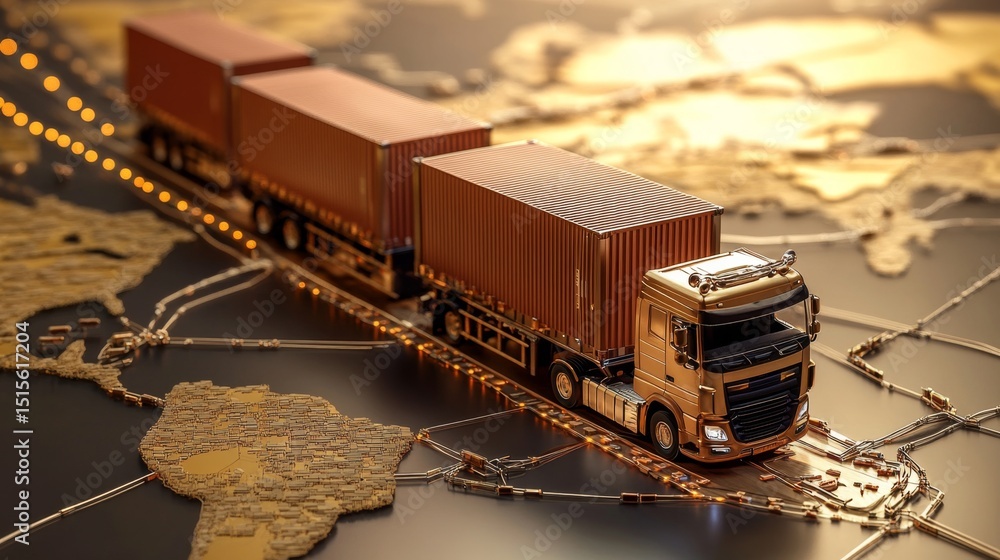 Poster global logistics network in motion transporting goods worldwide dynamic routes creative visualizatio