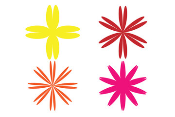 Colorful Abstract Flower Vector Set – Bright Floral Petal Icons in Red, Yellow, Orange, and Pink