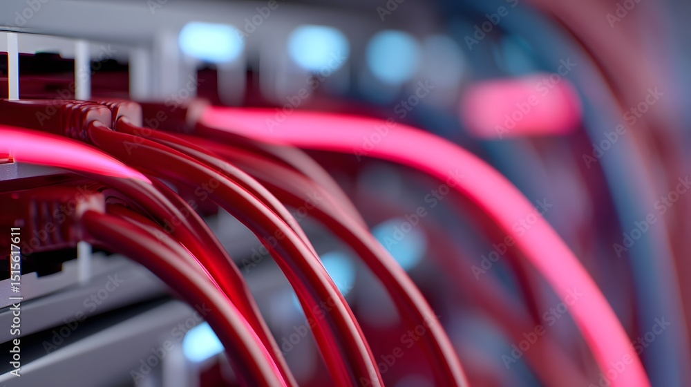Poster glowing server cables powering the internet and data infrastructure