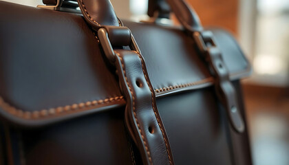 close up of a brown leather bag