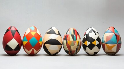 Creating modern geometric patterns on eggs art showcase studio environment unique visual concept