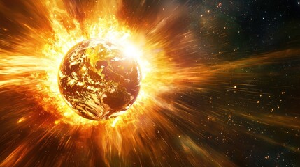 Earth's fiery destruction: A cosmic inferno engulfing our planet