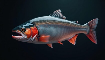 Fototapeta premium Large Atlantic salmon, scales glistening, isolated , one, healthy, big