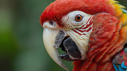 Fototapeta premium A close-up of a red parrot with vibrant plumage