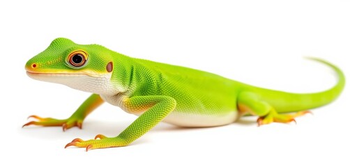 Fototapeta premium Green anole lizard, isolated on white background, reptile, isolated animal