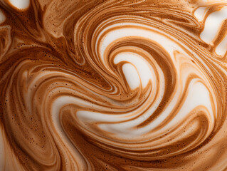 Swirling pattern of coffee and milk in smooth motion