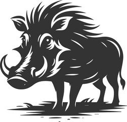 Black vector animal warthog silhouette drawing isolated