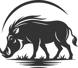 Black vector animal warthog silhouette drawing isolated