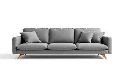 Fototapeta premium Modern gray fabric sofa isolated on white background, stylish, armchair