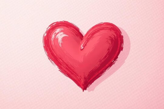 A Romantic Red Heart Painted with Passionate Brushstrokes on a Soft Pink Background