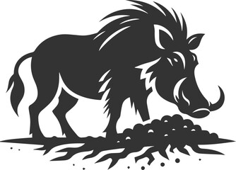Black vector animal warthog silhouette drawing isolated