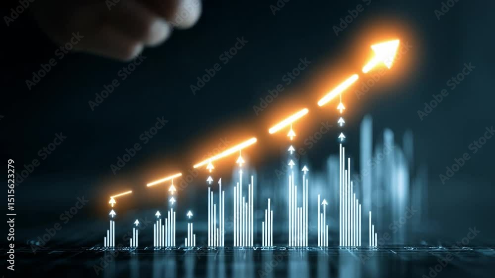 Poster rising arrow: a luminous arrow ascends over an intricate graph, symbolizing growth and progress in t