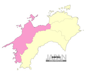 Fototapeta premium 日本地図 四国 愛媛県 県境有り 02