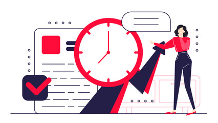 Woman showing urgency or time running out. Business meeting, appointment, project deadline concepts. Time management, punctuality, and urgency themes.