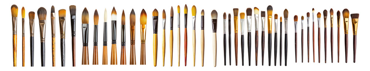 Fototapeta premium Collection of Professional Makeup Brushes for Beauty and Cosmetic Use, Isolated on Transparent, white background