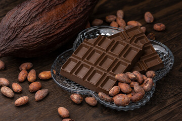 カカオポッドとカカオ豆とチョコレート