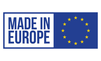 made in europe, emblem with eu flag design vector template