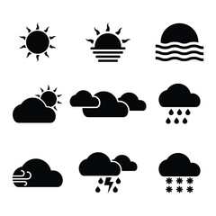 set of weather illustration in black and white color