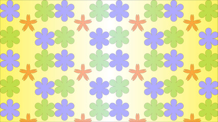Colorful floral pattern with repetitive flower arrangements on a yellow gradient background