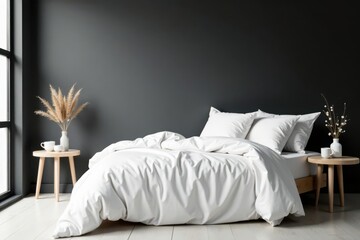 Serene Minimalist Bedroom Design Featuring a Crisp White Duvet and Simple Wooden Side Tables