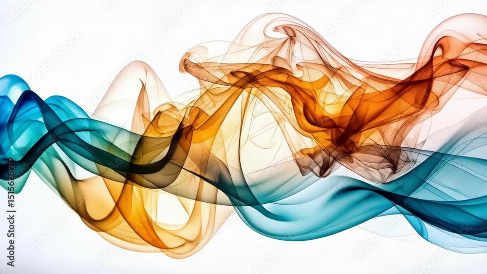 Poster abstract flowing ribbons of orange and turquoise smoke creating a dynamic and mesmerizing pattern ag