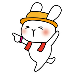 帽子をかぶってフェスを楽しむ白いうさぎ