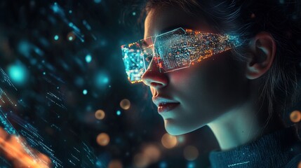 A person with a bioluminescent neural interface accessing vast knowledge