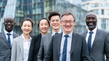 Corporate Ensemble: A dynamic and diverse ensemble of professionals stands united in a photorealistic display of professionalism, embodying a culture of collaboration and global perspective. - Powered by Adobe