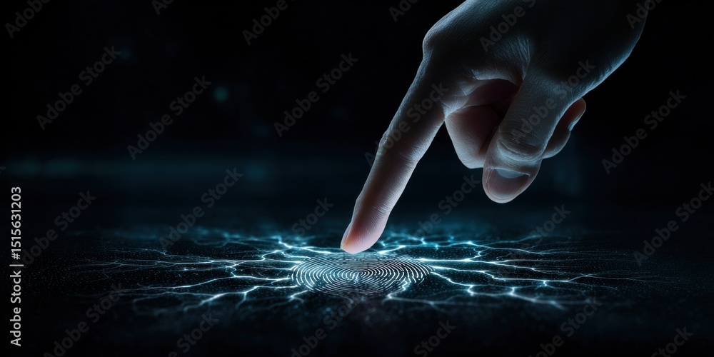 Aufkleber a mesmerizing visual of a hand gently touching a glowing fingerprint pattern, symbolizing the fusion