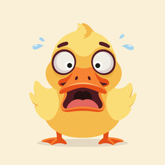 Obraz premium Cartoon Duckling Expressing Fear with Open Mouth and Tearing Up