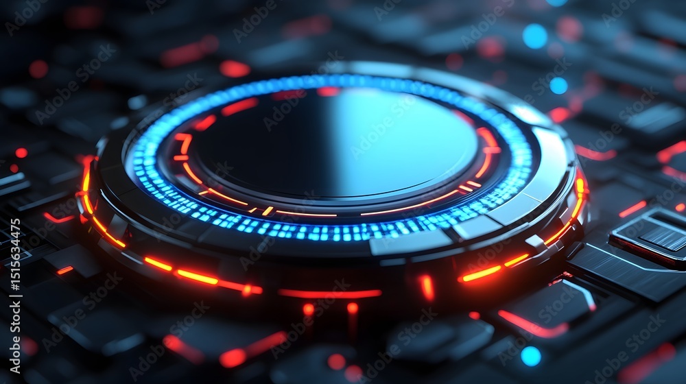 Poster close-up view of a futuristic, glowing circular interface.