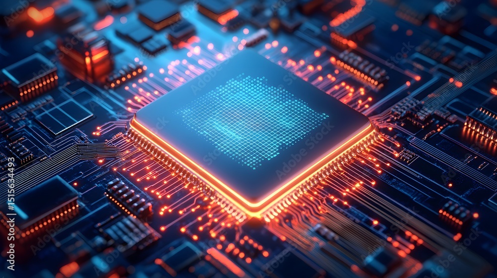 Poster close-up of a glowing central processing unit on a circuit board.