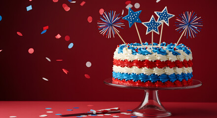 Celebration cake with patriotic decorations for Independence Day