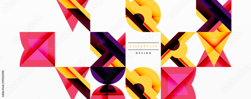 Poster abstract geometric shapes overlap, creating vibrant colorful background. modern design utilizes grad