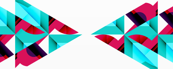 Abstract geometric design. Bright pink, turquoise, black shapes create symmetrical patterns. Minimalist style, modern aesthetic.