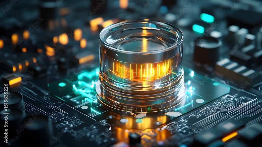 Aufkleber illuminated circuit component on a complex motherboard.