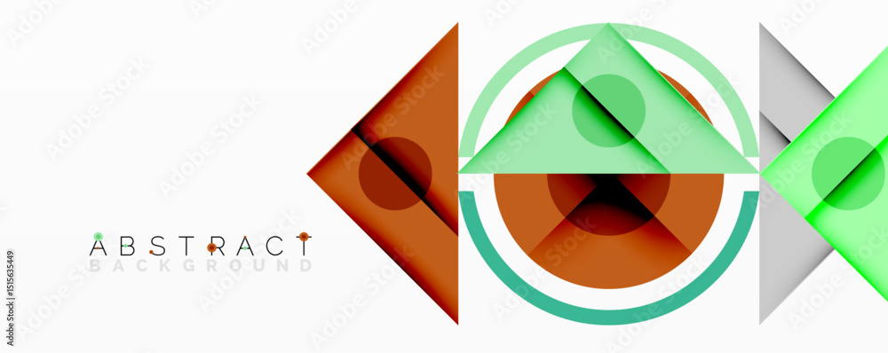 Poster Geometric shapes overlap creating modern design. Colors include green, brown, gray. Minimalist composition suits digital projects.