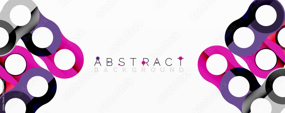 Poster modern abstract design features vibrant purple, red, white circles. geometric shapes create dynamic 