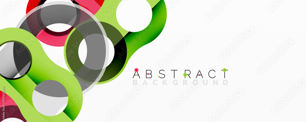 Poster Vibrant abstract design features overlapping circles, curves. Green, red, gray hues create dynamic visual effect. Modern background element.