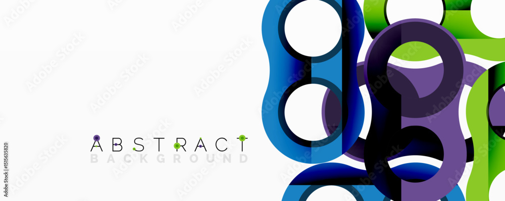 Poster Modern abstract design features colorful overlapping squares, circles. Bright hues create dynamic visual effect. Clean, minimalist style.