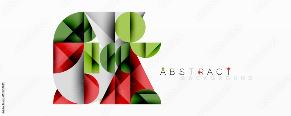 Poster modern abstract design. geometric shapes overlap, creating vibrant color patterns. red, green, gray 