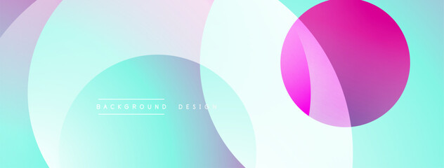 Abstract background features overlapping circles. Colors include pink, turquoise, lavender, white. Modern design elements present. Simple, clean aesthetic.