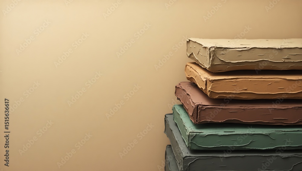 Poster stacked colorful clay blocks on neutral background for artistic design