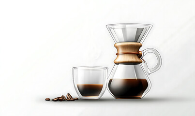 Realistic and artistic illustrations of coffee beans, brewing equipment, coffee cups, baristas, coffee farms, roasting processes, and café scenes
