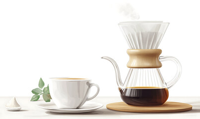 Realistic and artistic illustrations of coffee beans, brewing equipment, coffee cups, baristas, coffee farms, roasting processes, and café scenes