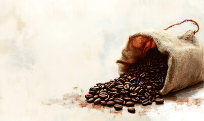 Realistic and artistic illustrations of coffee beans, brewing equipment, coffee cups, baristas, coffee farms, roasting processes, and café scenes