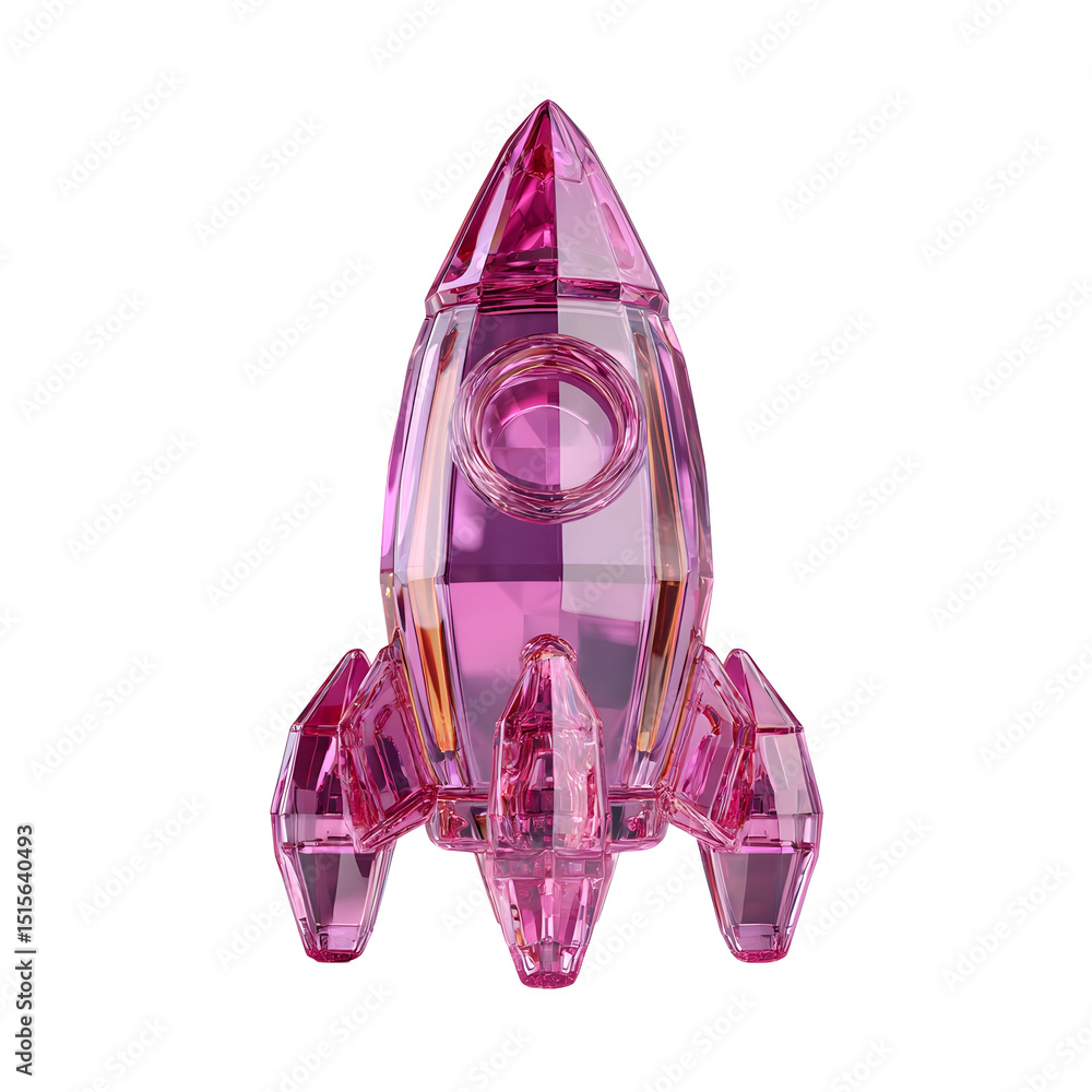 Poster A striking 3D render of a futuristic crystal like rocket launching into the air symbolizing startup growth technological innovation and dynamic progress