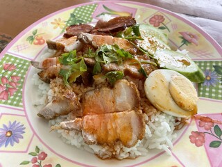 fried rice with pork and vegetables on plate